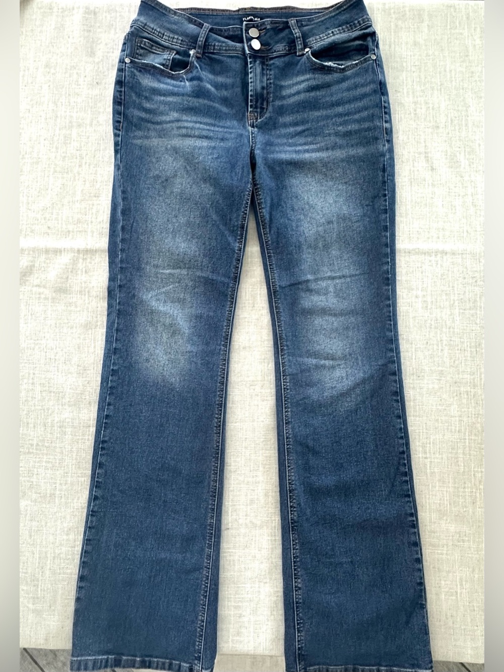 Flamingals High Rise Bootcut Jeans Women’s L Meduim Wash Stretch Double Button